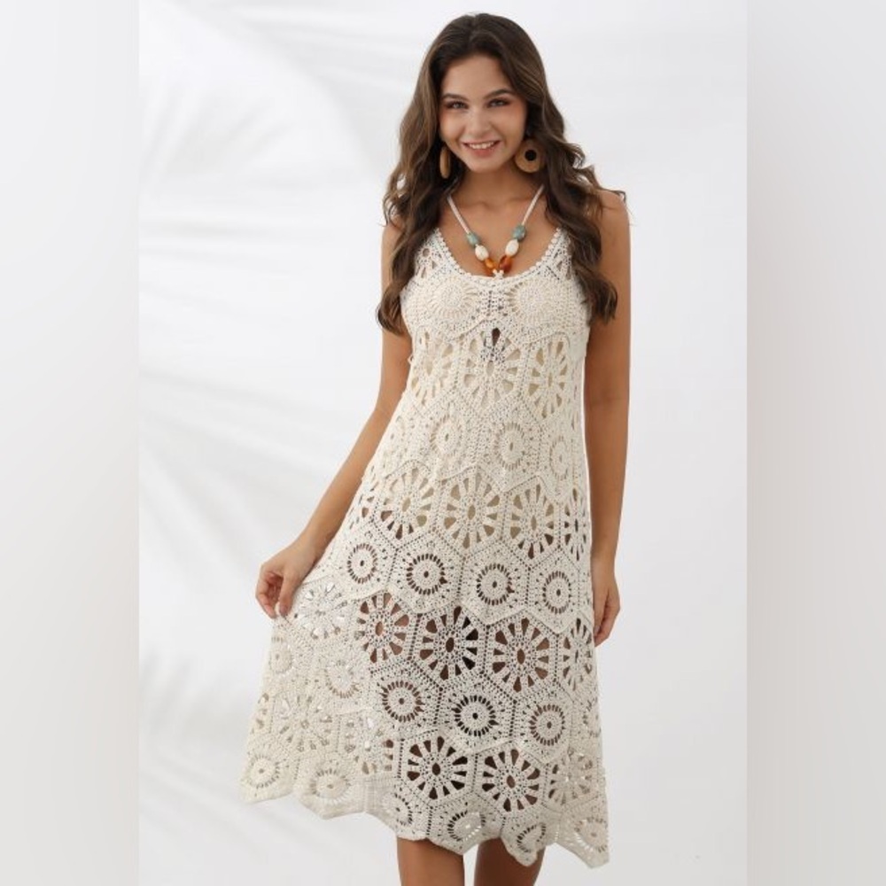 Elegant Cream Crochet Swim Cover-Up